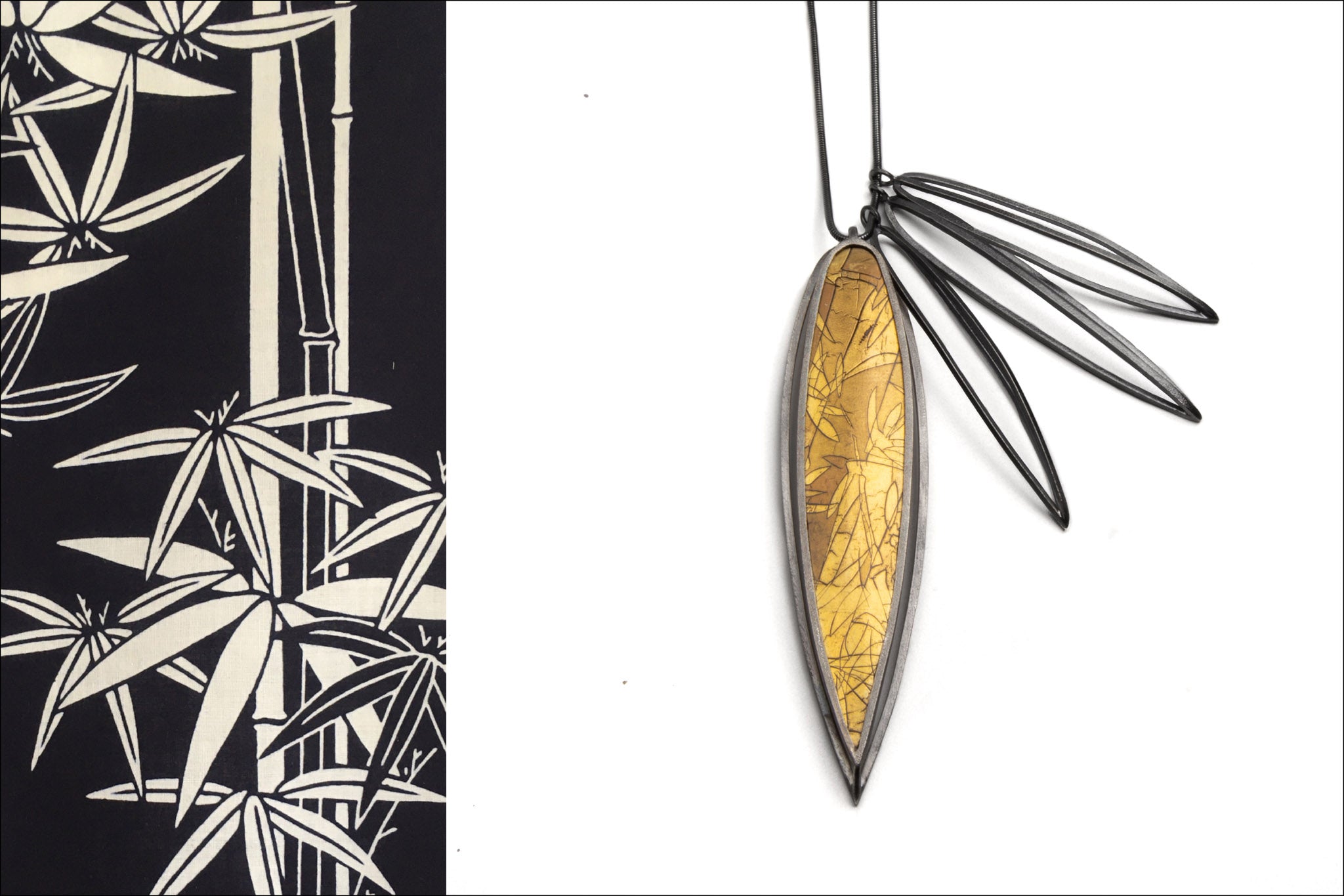 Bamboo 2,  a necklace created by Nancy Bonnema for the Yukata Jewelry Show 2022—a creative collaboration between Okan Arts and Danaca Design