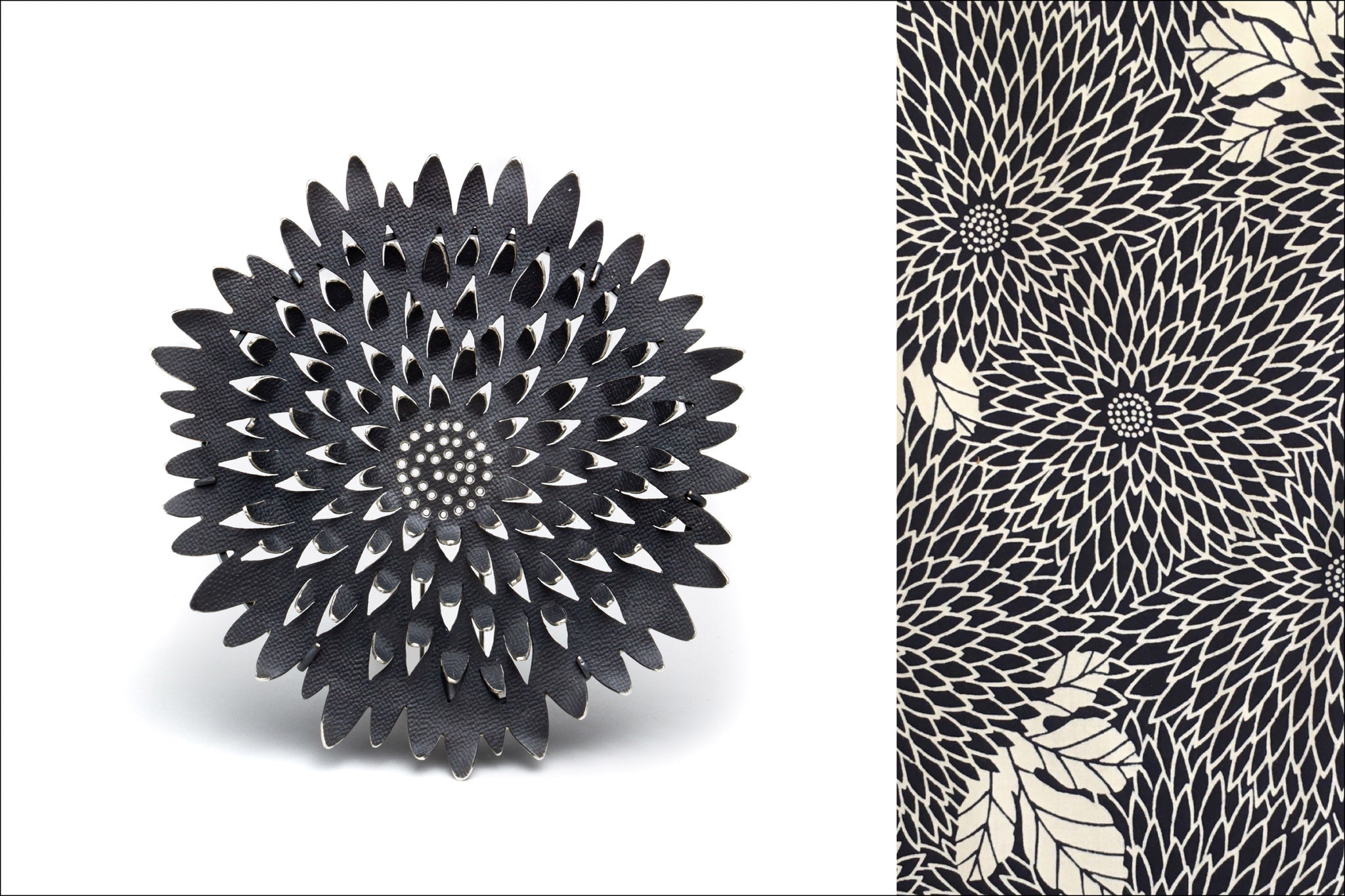 Meditation Chrysanthemum, a brooch/necklace by Dana Cassara for the Yukata Jewelry Show 2022—a creative collaboration between Okan Arts and Danaca Design