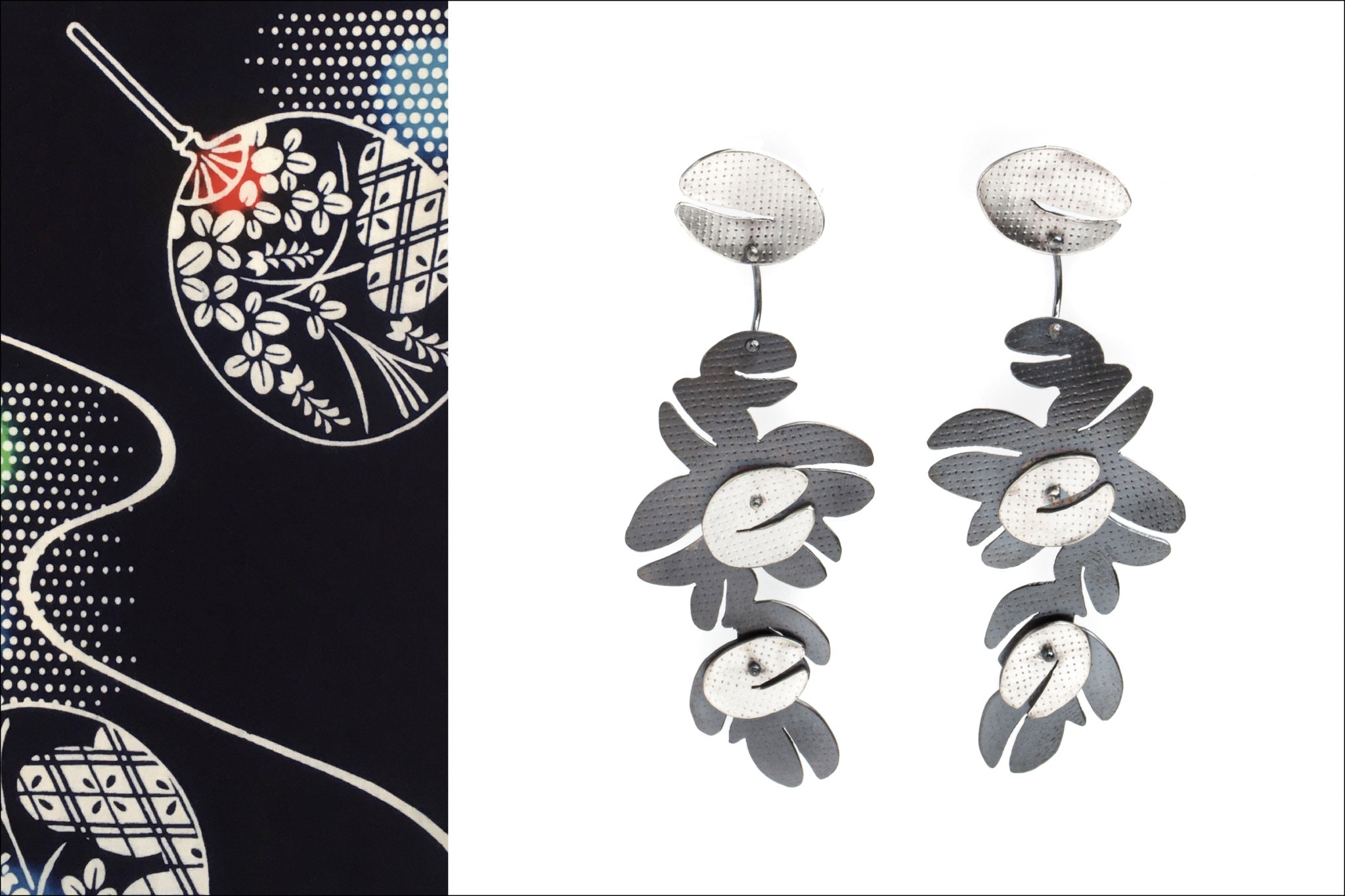 Flowering Clover, earrings by Jane Pellicciotto for the Yukata Jewelry Show 2022—a creative collaboration between Okan Arts and Danaca Design