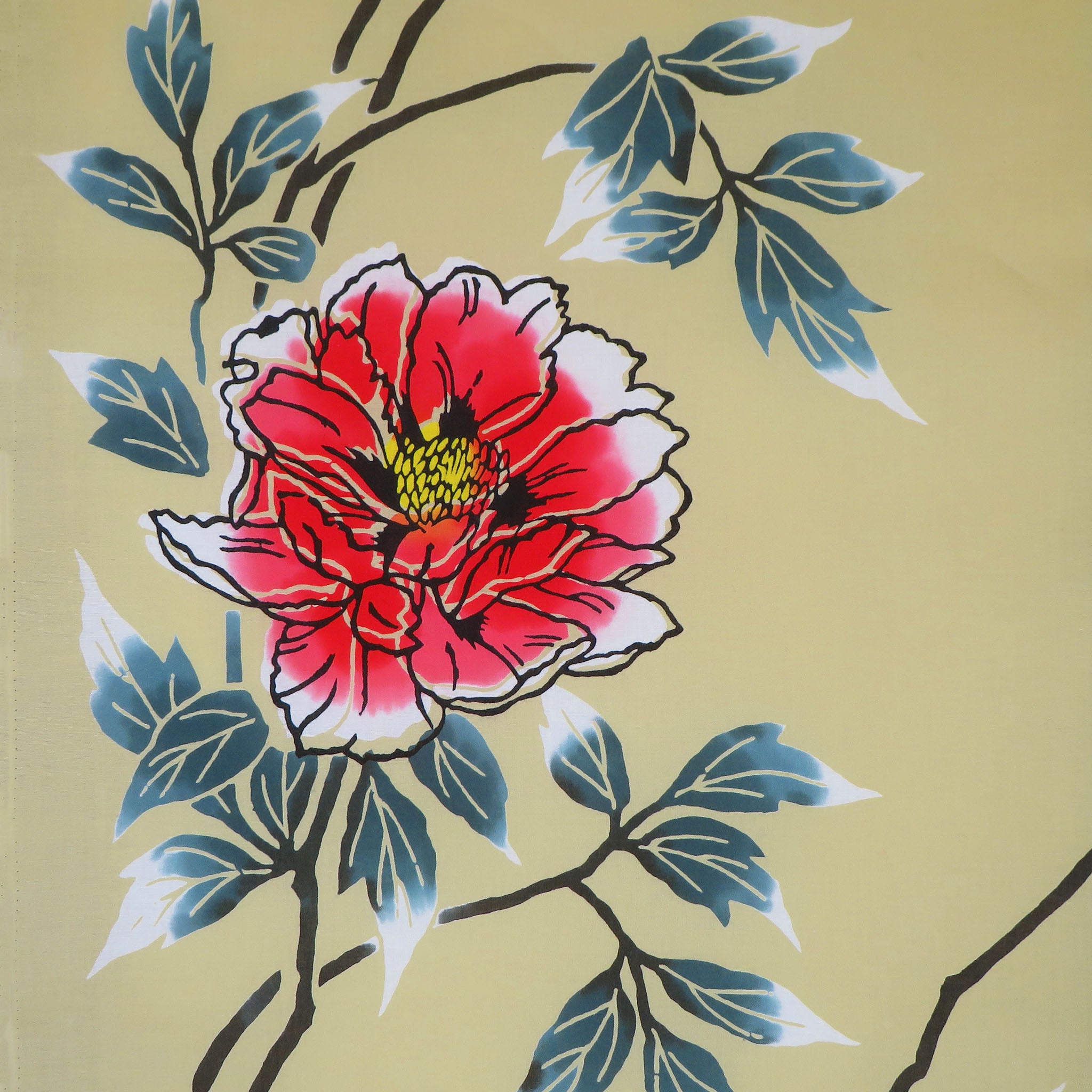 Vintage Japanese yukata cotton from Okan Arts patterned with a peony