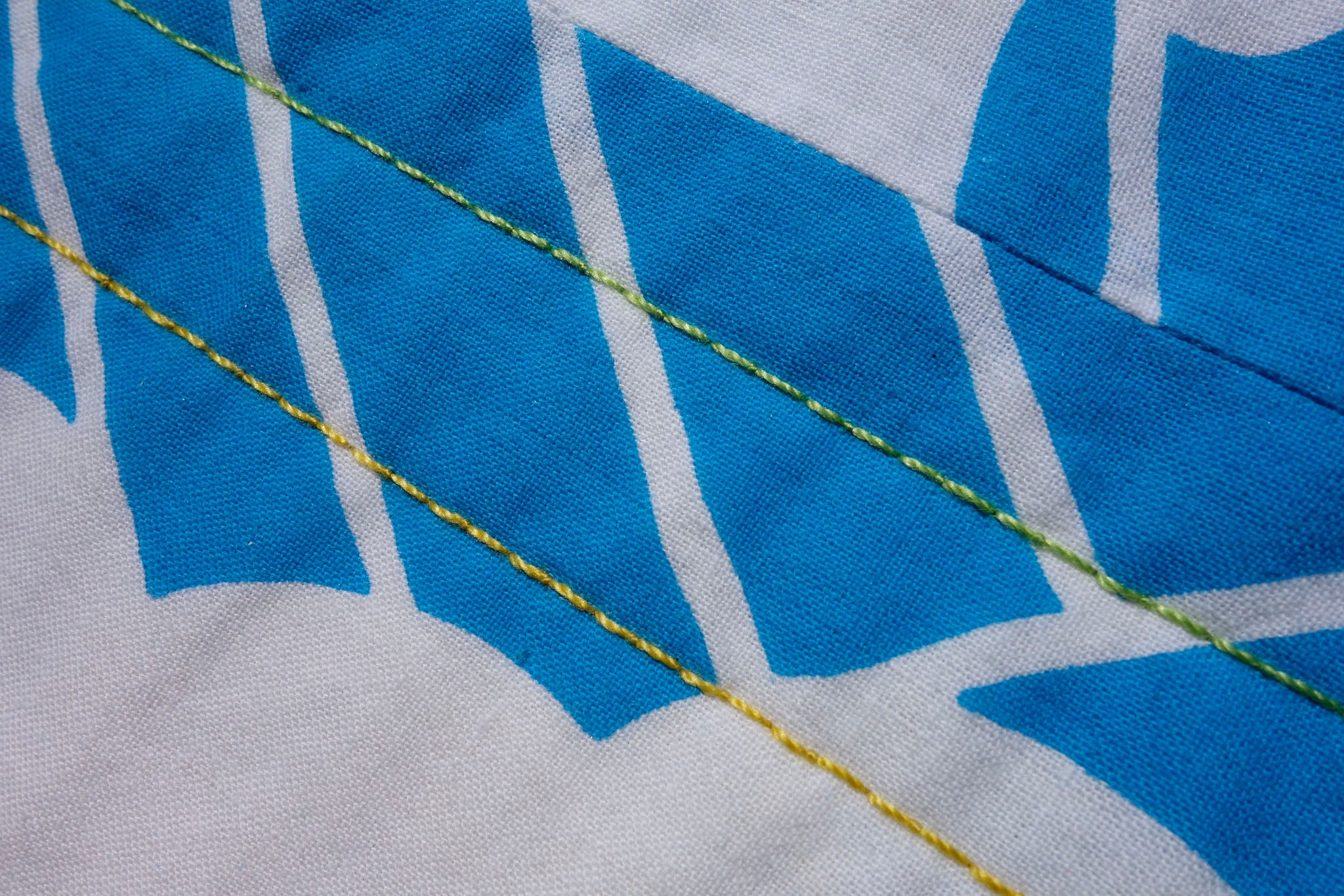 Close-up of Sashiko 2 stitching on back of Boro Quilt by Patricia Belyea of Okan Arts, made with vintage Japanese yukata cottons