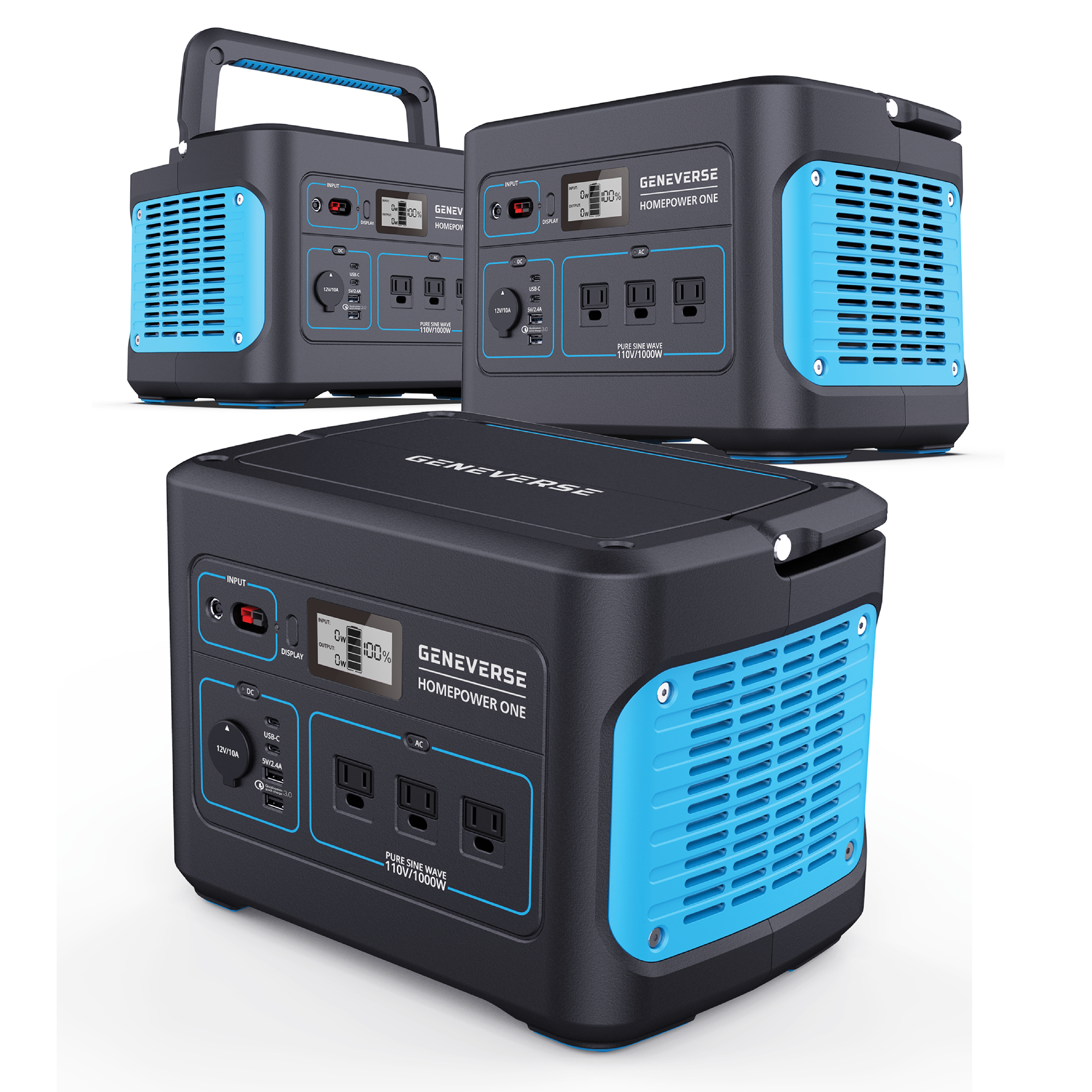 Geneverse HomePower ONE: Backup Battery Power Station (1000Wh), 3X Batteries (1000W/2000W Surge)