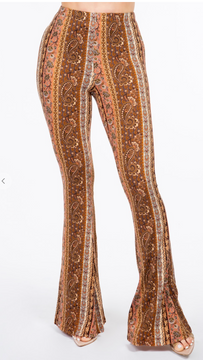 BOHO BANDANA FLORAL PRINTED FLARED LONG PANTS