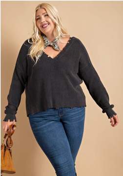 The Abby DISTRESSED DUAL V-NECK SWEATER