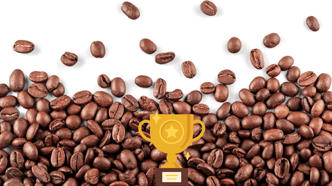 A graphic with Arabica coffee beans and a trophy depicting that it's the best kind of coffee.