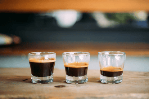 Three espresso shots, lungo, normale, ristretto.