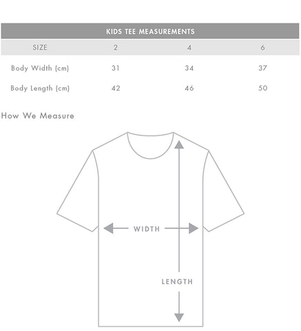 Kids t-shirts 2-6 size guide