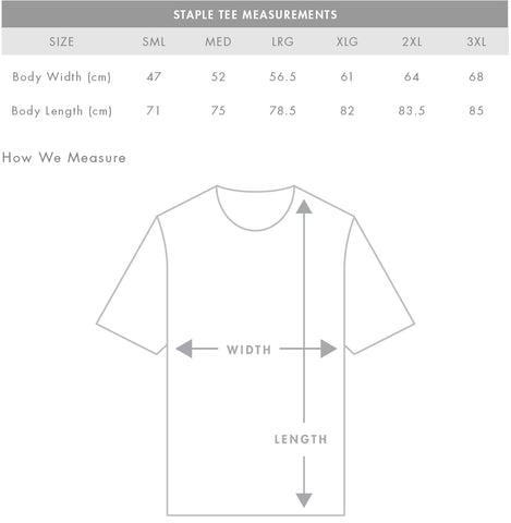 Staple t-shirt size guide