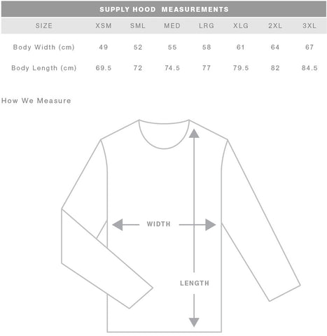 AS Colour Supply Hoodie Size Guide