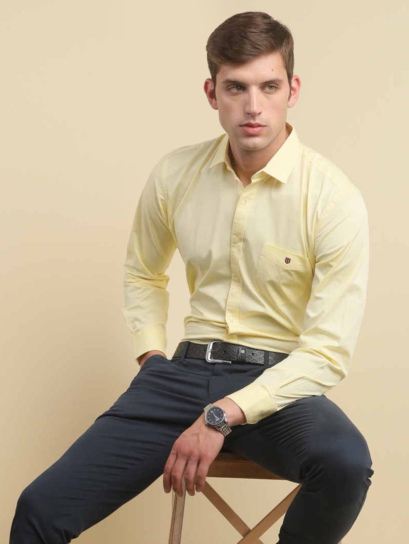 Buy Raymond Solid Cotton Medium Yellow Regular Fit Cutaway Collar Full  Sleeve Shirt at Amazon.in