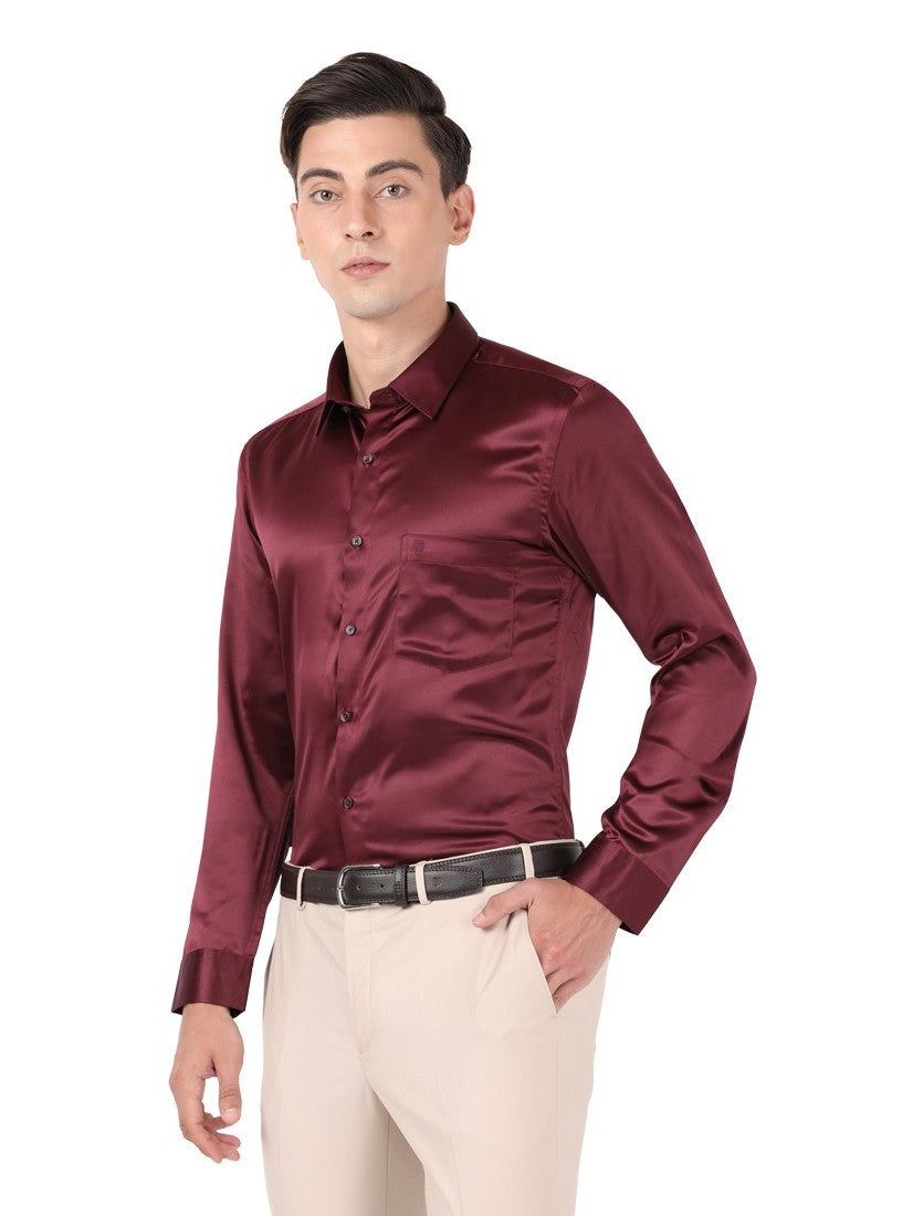 Plain Dupion Silk Shirt in Maroon : MTR694