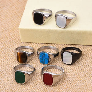 Stainless Steel Stone Signet Ring - White Market