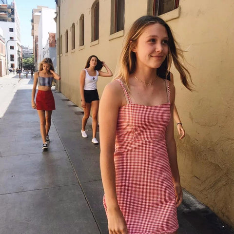 red gingham mini dress