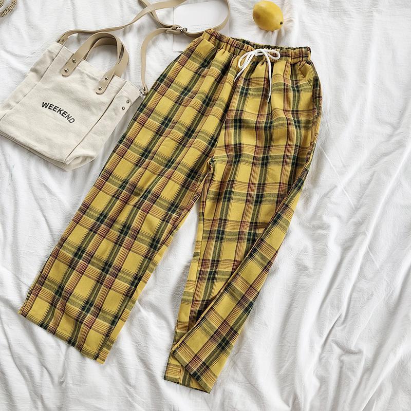 Yellow Plaid Straight Leg High Waisted Trousers – White Market
