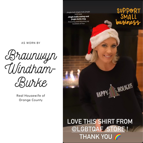 Braunwyn Windham-Burke wearing the Happy Holigays shirt