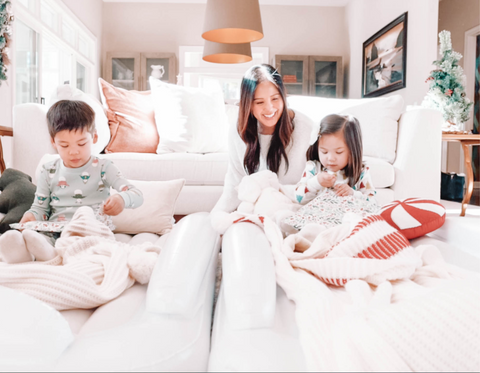 Mom and Kids on the Inflatable Toddler Beds