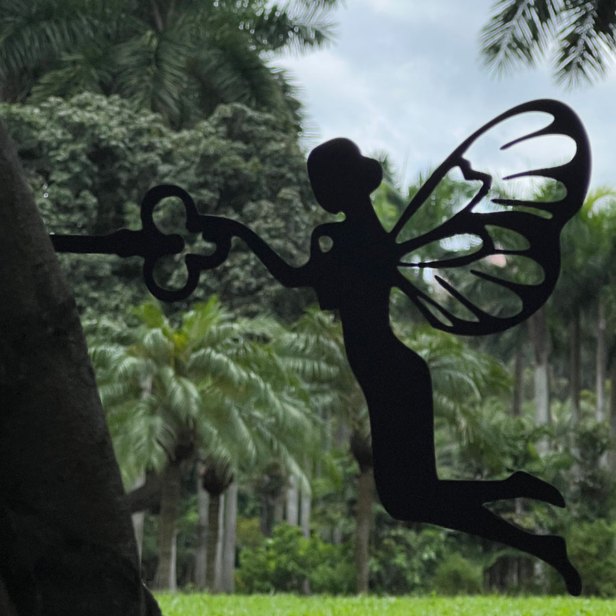 Metal Fairy Silhouette Open Door With Key - Garden decoration
