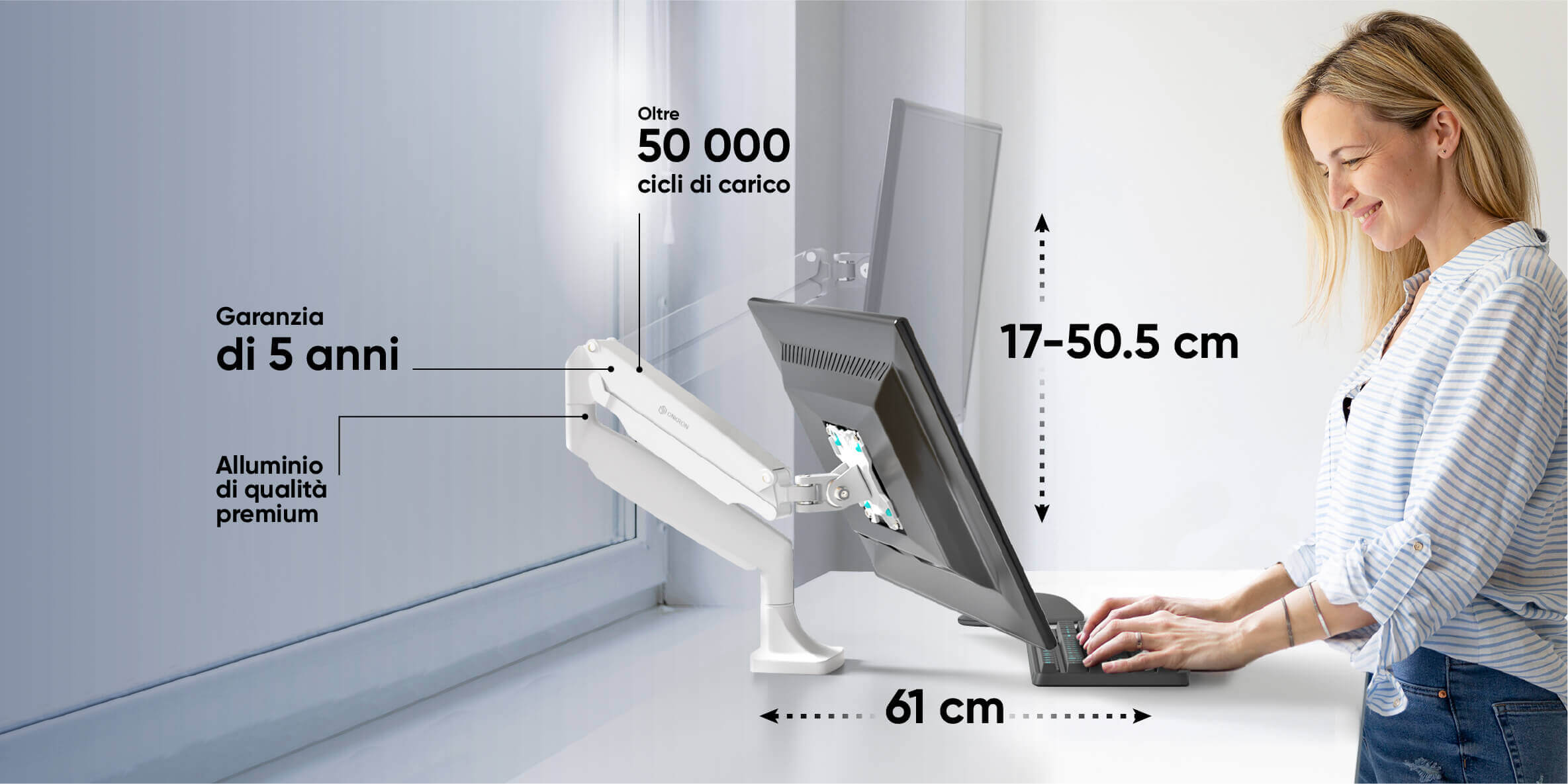 ONKRON Supporto monitor per scrivania da 13″-32″ fino a 9 kg, bianco G100-W