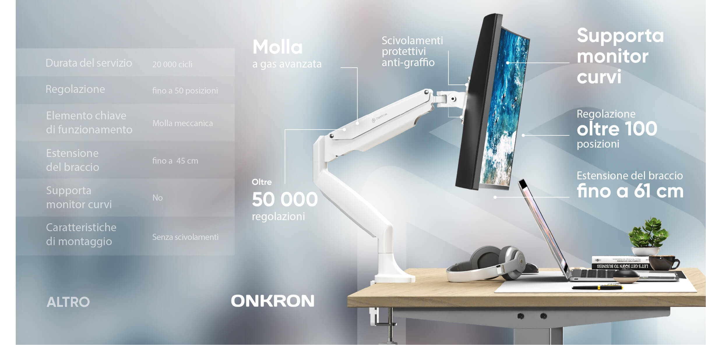 ONKRON Supporto monitor per scrivania da 13″-32″ fino a 9 kg, bianco G100-W