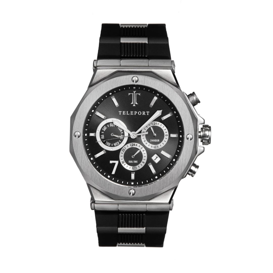 Teleport Watches | Black & Silver Silicone Watch