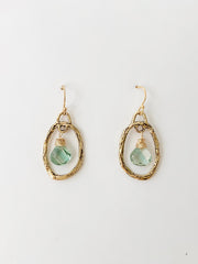 Green Amethyst and Gold Bronze Hoop Earrings