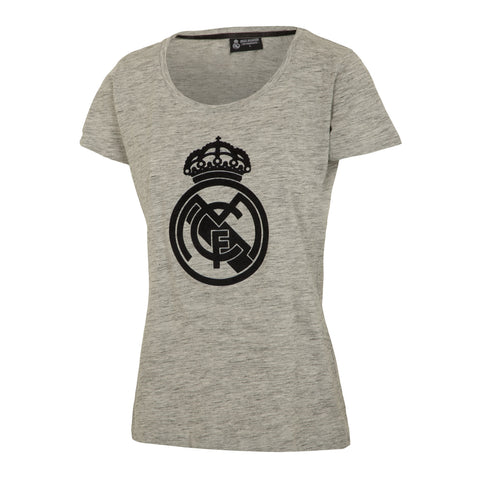 Camiseta Escudo Gris/Negro Melange Mujer Madrid - Madrid CF | EU Tienda