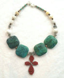 Beautiful Turquoise and Coral Cross Choker