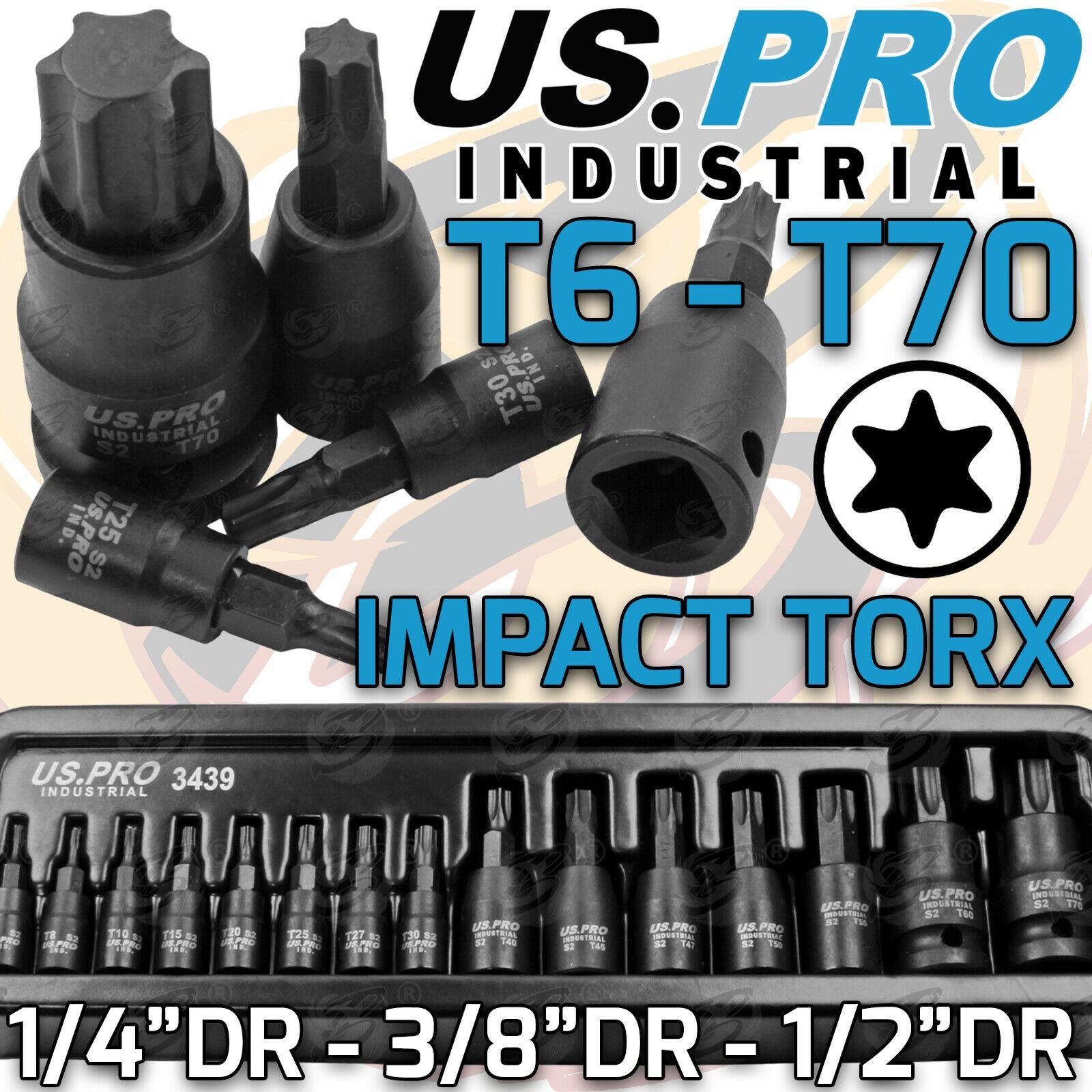 Us Pro Industrial Impact Torx Bit Socket Set 1 4 3 8 1 2 Drive 15pc Berlin Tools