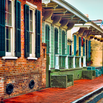 French rustic feel in new orleans on a street of buildings 