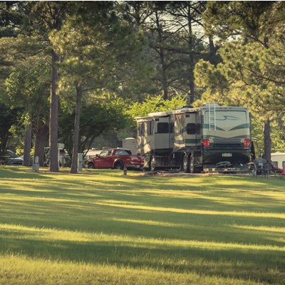 Rv comfortably parked in Bayou State Park