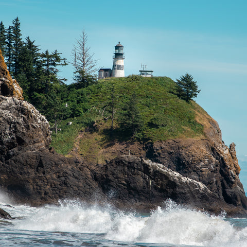 waves crashing against the rock walls at Cape Disappointment State Park