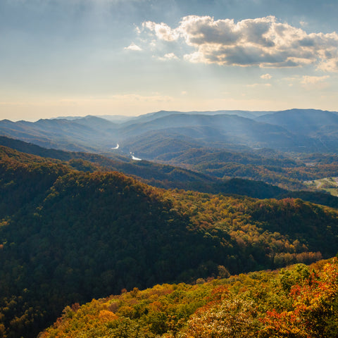 helicopter view of the mountains in Cumberland Gap National Historical Park