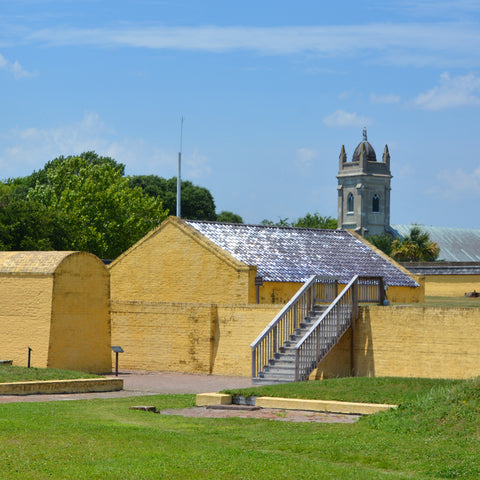 war torn yellow building at Fort Moultrie National Historical Park