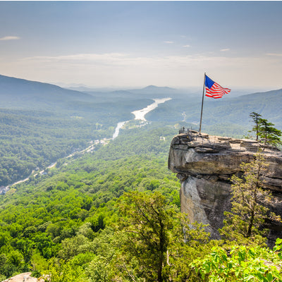american flag flying high at Hanging Rock State Park
