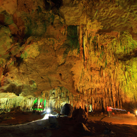 underground in a cave light up at Mammoth Cave National Park