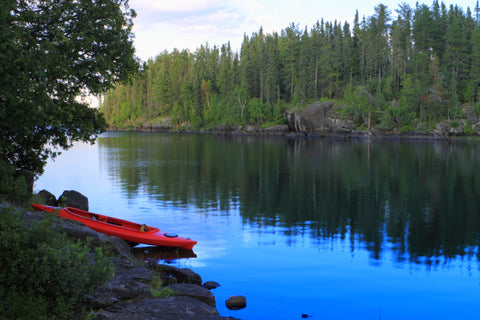 Red Canoe in a Lake at Voyageurs National Park