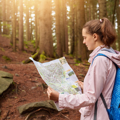 Hiking through the RV park with the map