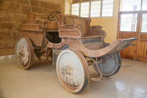 transportation vehicle in the old day wooden wheels