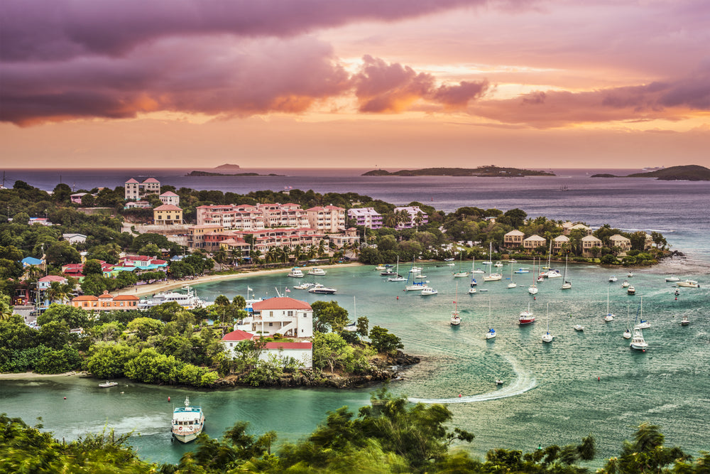 Aerial Sunset View of Cruz Bay Saint John US Virgin Islands Near Virgin Islands National Park