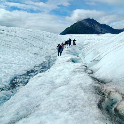 Alaska Glaciers walking on them in a group