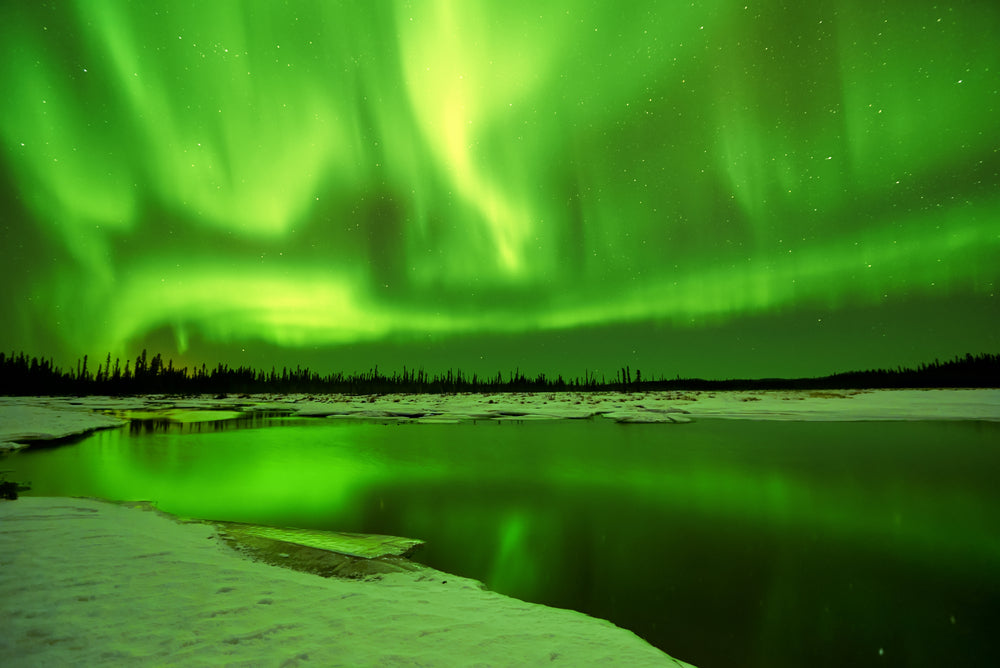 Aurora Borealis Northern Lights Over lake Fairbanks Alaska