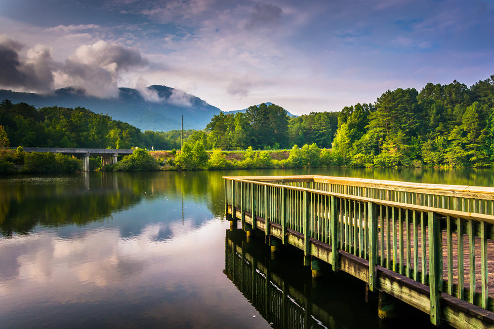 Beautiful Sunny Day View of Small Pier on Lake Oolenoy in Table Rock State Park South Carolina