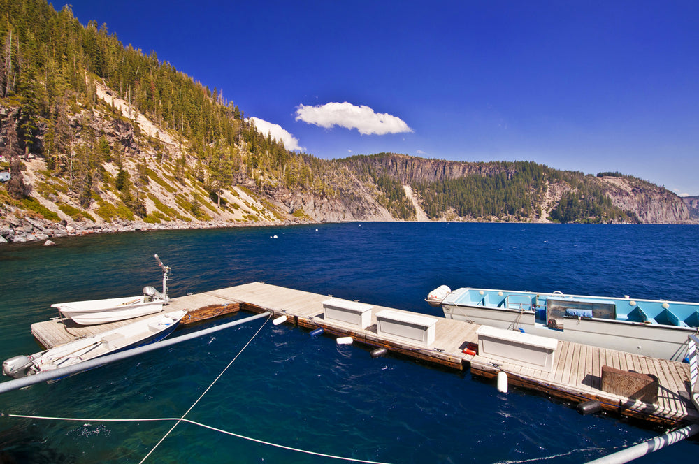 Boats Alongside Dock in Crater Lake of Crater Lake National Park