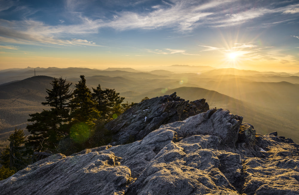 Grandfather Mountain With Sunset View of Blue Ridge Parkway at Grandfather Mountain State Park North Carolina