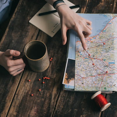 reading your map before a camping hike 