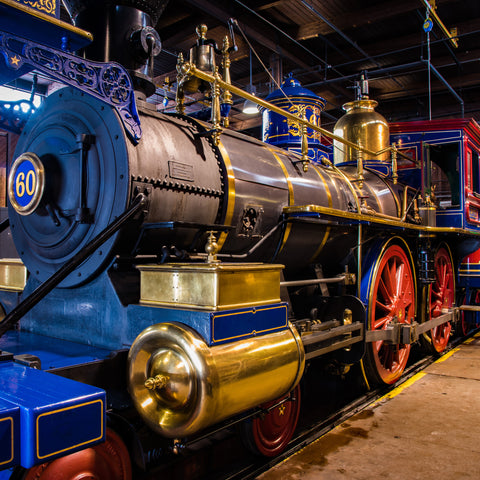 Historic steam locomotive train in golden spike historic national park