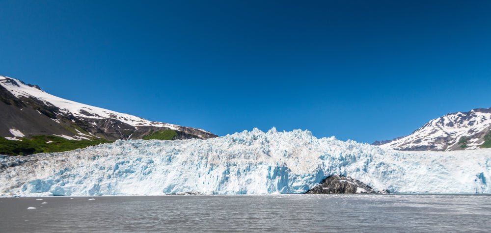 Snow Covered Glacier by Ocean Shore in Kanai Fjords National Park