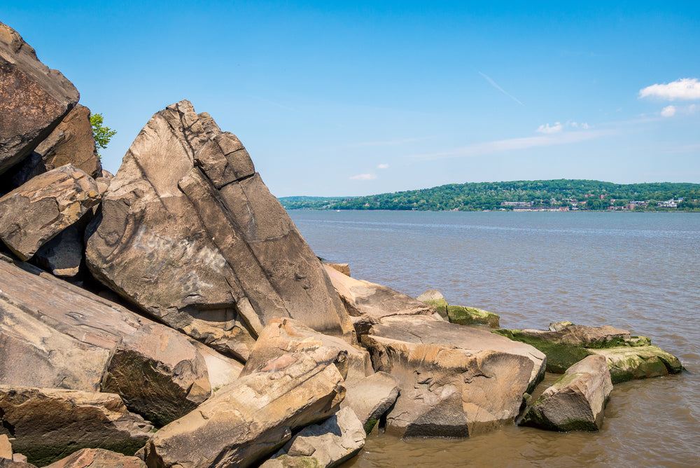 View of Boulders on The Hudson River in Palisades Interstate Park New Jersey