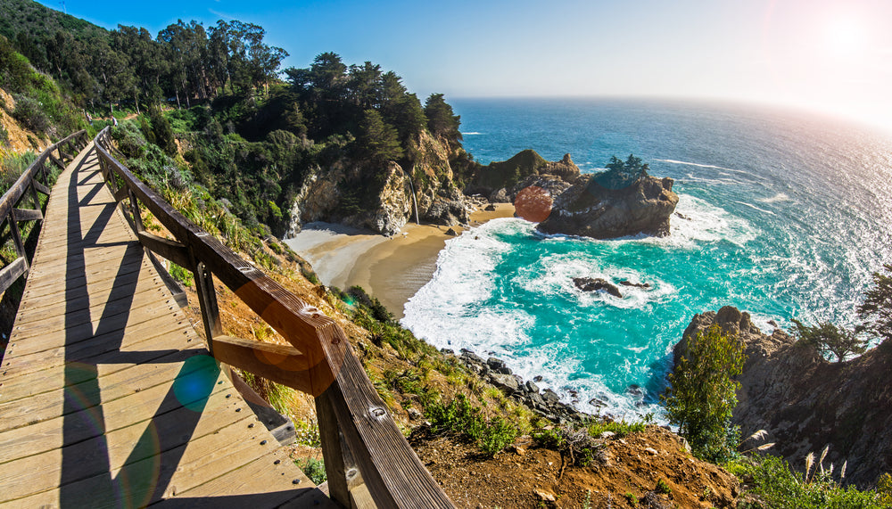 View of Hiking Deck and Mcway Fall Big Sur California
