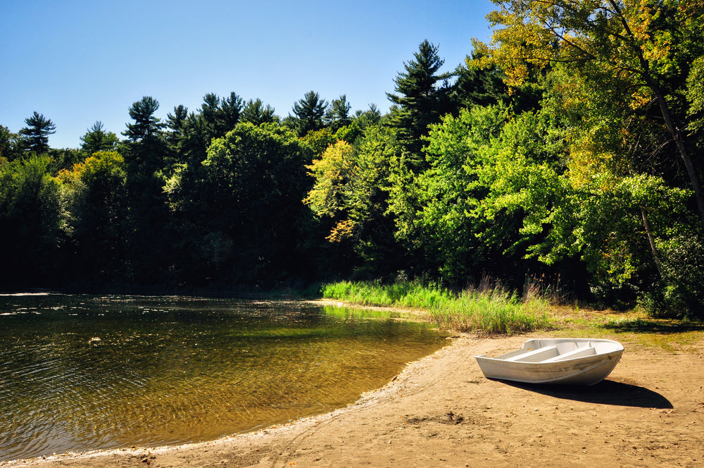 View of Lake and Boat at Moreau Lake State Park New York